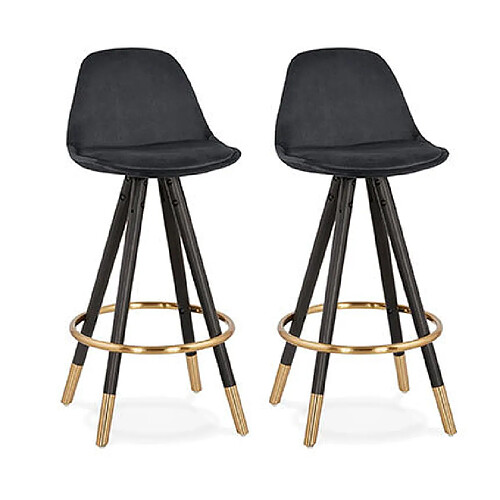 Mes Lot de 2 chaises de bar H65 cm noir pieds noirs et dorés - CIRCOS