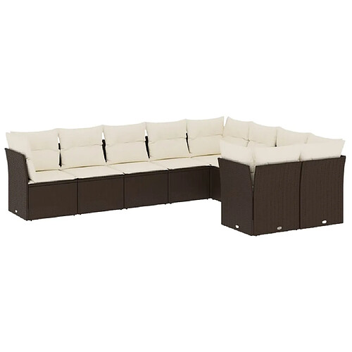 Maison Chic Salon de jardin avec coussins 9 pcs, Ensemble Tables et chaises de jardin, marron résine tressée -GKD728256