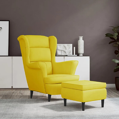 vidaXL Fauteuil à oreilles avec tabouret jaune moutarde velours