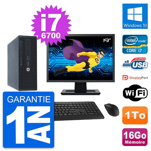 PC HP 400 G3 SFF Ecran 19" Intel i7-6700 RAM 16Go Disque 1To Windows 10 Wifi · Occasion