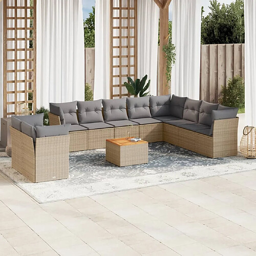 vidaXL Salon de jardin et coussins 11 pcs mélange beige résine tressée