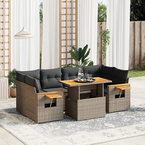 vidaXL Salon de jardin avec coussins 7 pcs gris résine tressée