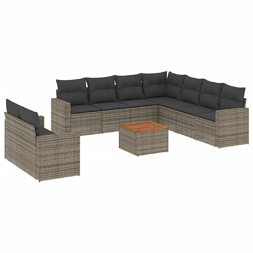 Maison Chic Salon de jardin avec coussins 10 pcs, Ensemble Tables et chaises de jardin, gris résine tressée -GKD569472