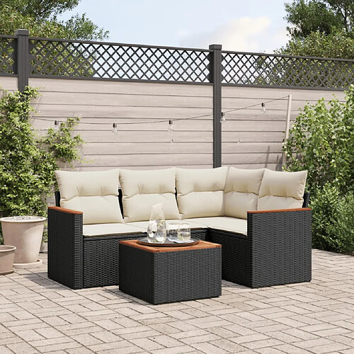 vidaXL Salon de jardin 5 pcs avec coussins noir résine tressée