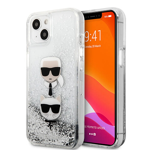 Karl Lagerfeld KLHCP13SKICGLS Coque de protection pour iPhone 13 Mini 5,4' Motif Karl&Choupette Head Argenté