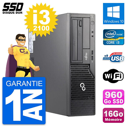 PC Fujitsu Esprimo E500 E85+ DT Intel i3-2100 RAM 16Go SSD 960Go Windows 10 Wifi · Occasion