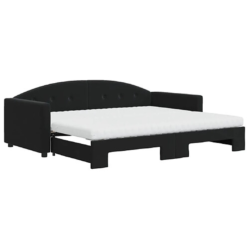 Maison Chic Lit de jour avec gigogne et matelas, Lit de repos pour Salon Chambre,Canapé-lit,Lit d'invité noir 90x200 cm velours -MN96371