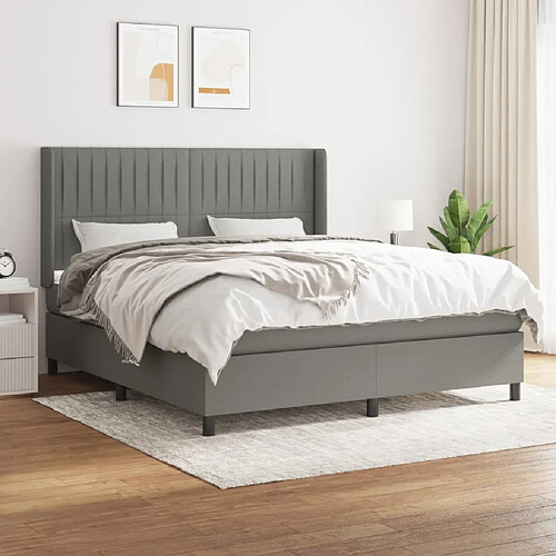 vidaXL Sommier à lattes de lit avec matelas Gris foncé 180x200cm Tissu