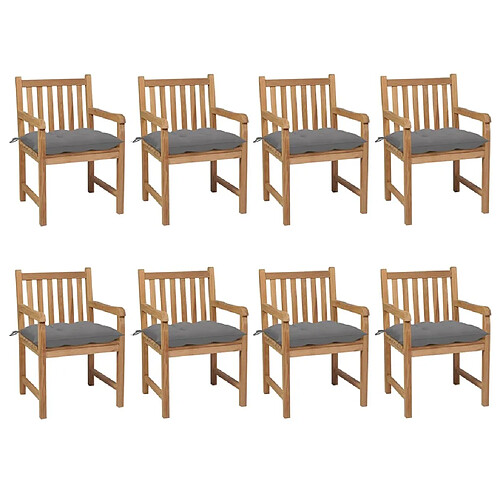 Maison Chic Lot de 8 Chaises de jardin avec coussins | Fauteuil chaises d'extérieur gris Bois de teck solide -GKD70297