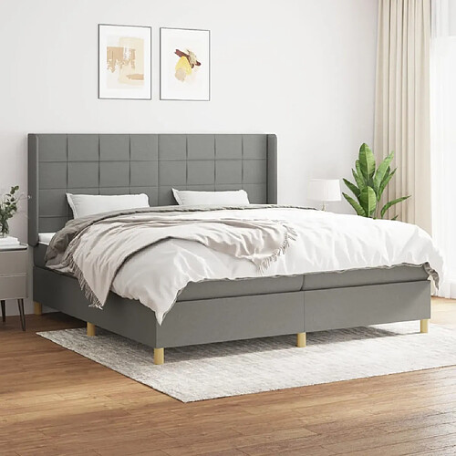 vidaXL Sommier à lattes de lit avec matelas Gris foncé 200x200cm Tissu