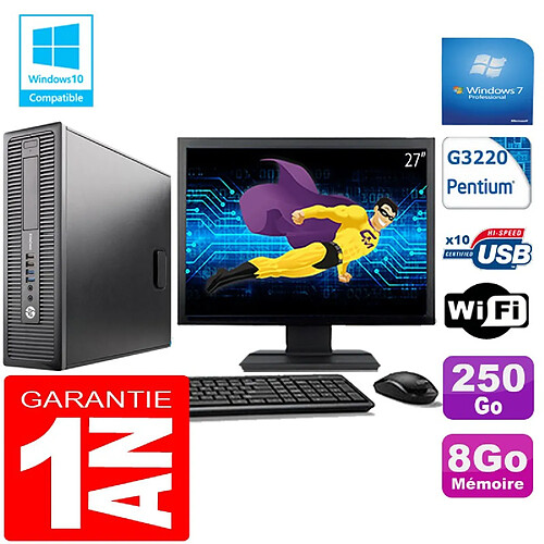 PC HP EliteDesk 800 G1 SFF Intel G3220 8Go Disque 250 Go Wifi W7 Ecran 27" · Occasion