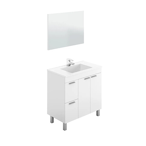 MIRAKEMUEBLE Meuble de salle de bains avec vasque et miroir Aktiva - Gloss White Brillance