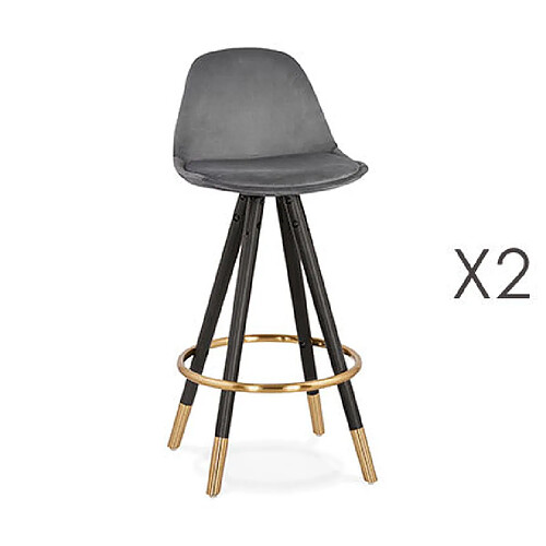 Mes Lot de 2 chaises de bar H65 cm gris pieds noirs et dorés - CIRCOS