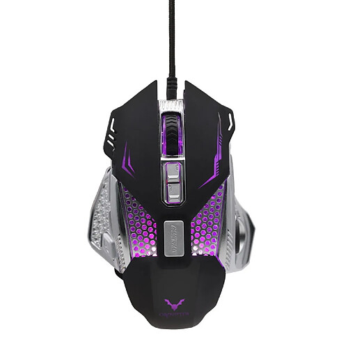 Riffi Souris de jeu optique Chiropter X39 Pro 8 boutons tressés câble de 1,5 m 1000-3200 dpi lumière LED noir