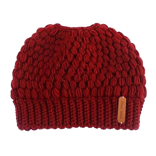 Queue De Cheval Messy Bun Beanie Hats Knit Stretchy Beanie Hats Cap Rouge