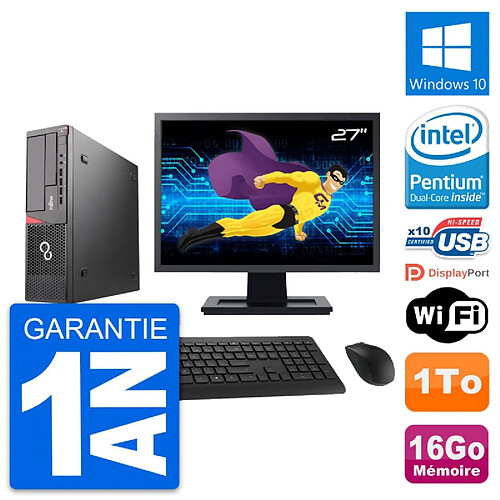 PC Fujitsu E720 DT Ecran 27" Intel G3220 RAM 16Go Disque Dur 1To Windows 10 Wifi · Occasion