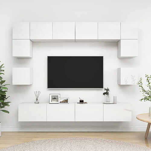 vidaXL Ensemble de meuble TV 8 pcs Blanc brillant Bois d'ingénierie