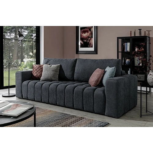 VENESETTI Canapé 3 places convertible et espace de rangement - Gris foncé - en tissu de qualité luxe, LAZIO