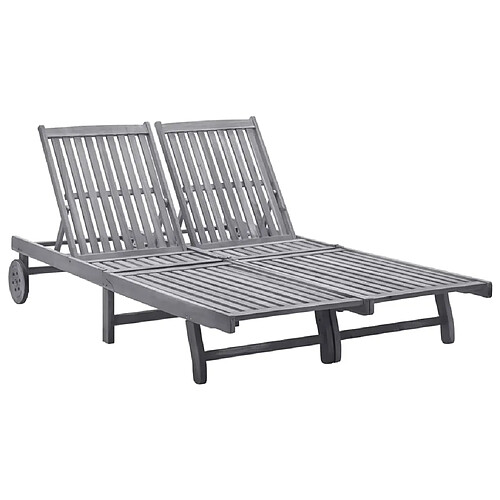 Helloshop26 Transat chaise longue bain de soleil lit de jardin terrasse meuble d'extérieur 2 places bois d'acacia massif 02_0012239