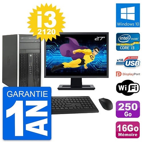 PC Tour HP Pro 6300 CMT Ecran 27" i3-2120 RAM 16Go Disque 250Go Windows 10 Wifi · Occasion