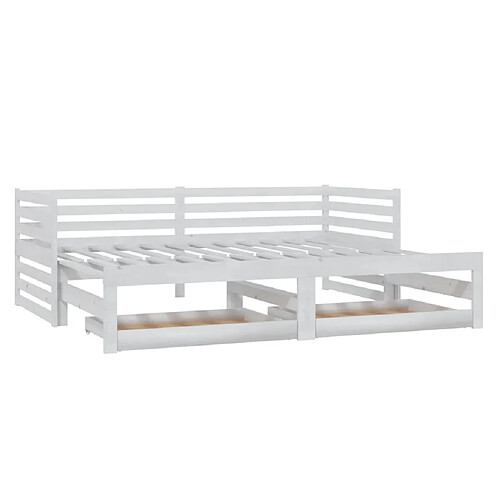 Maison Chic Lit d'appoint 2x(90x200)cm,Lit coulissant Lit de repos Blanc Bois de pin massif -GKD75578