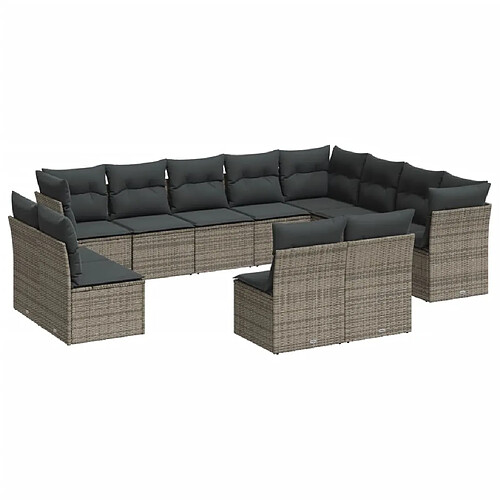 Maison Chic Salon de jardin avec coussins 12 pcs | Ensemble de Table et chaises | Mobilier d'Extérieur gris résine tressée -GKD37984