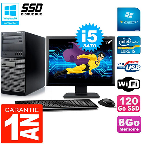 PC Tour DELL 7010 Ecran 19" Core I5-3470 RAM 8Go Disque 120 Go SSD Wifi W7 · Occasion