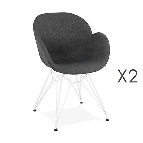 Mes Lot de 2 fauteuils design en tissu gris piétement métal blanc - UMILA