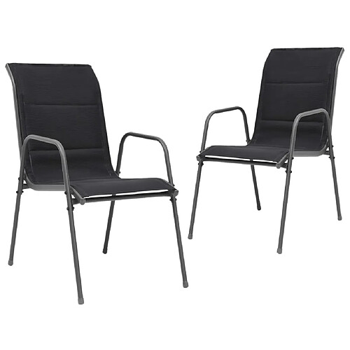 vidaXL Chaises empilables de jardin lot de 2 Acier et textilène Noir