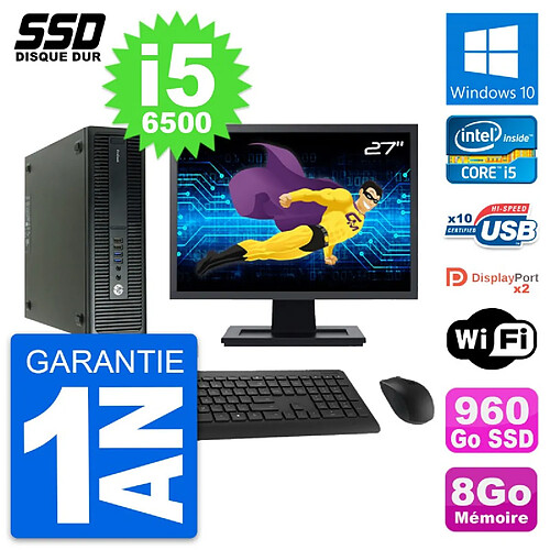 PC HP 600 G2 SFF Ecran 27" Intel Core i5-6500 RAM 8Go SSD 960Go Windows 10 Wifi · Occasion