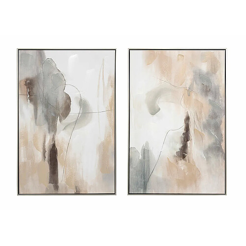 Pegane Ensemble de 2 tableaux peinture à l'huile sur toile, peinte avec cadre en bois noir - Longueur 120 x Profondeur 4 x Hauteur 90 cm