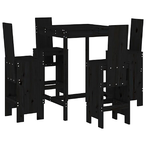 Maison Chic Table de bar et chaises d'extérieur 5 pcs,Ensemble de bar de jardin pour relax noir bois de pin massif -GKD452638