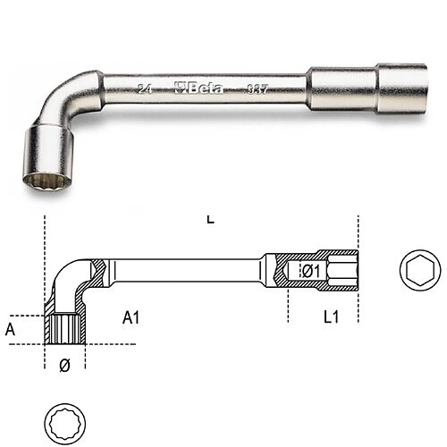 BETA Clé à pipe débouchée chromée - 937 (6x6 _____11.5 ___110 ___ 5 ___ 8 __ 15 ___ 15)