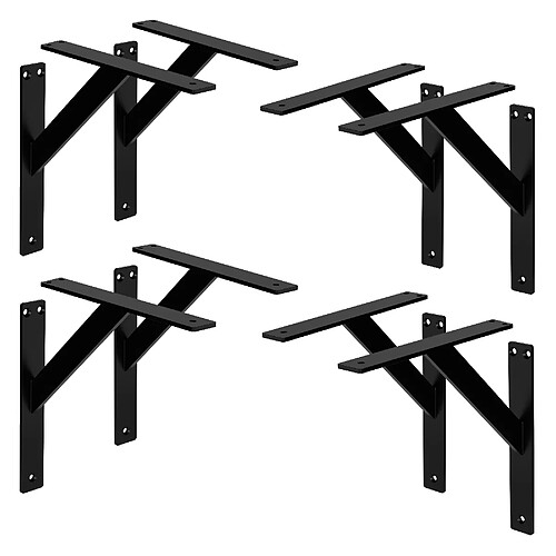 ML-Design Lot de 8 équerres d'étagère suspendue support mural en aluminium noir 240x240 mm