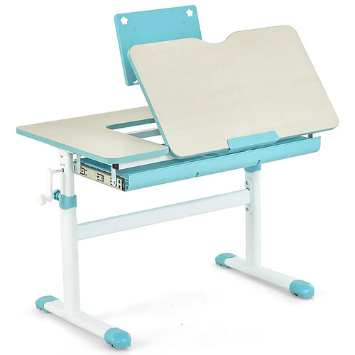 Helloshop26 Bureau enfants avec hauteur réglable bureau d’etude avec plateau incliné 0-60° support de livre &amp; tiroir charge 110 kg pour enfants de 3-12 ans bleu 20_0008007