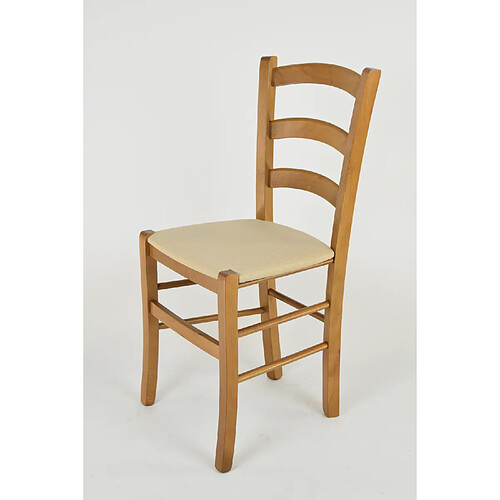 Tommychairs - Set 4 chaises Venice pour Cuisine et Salle à Manger, Structure en Bois Couleur chêne, Assise en Tissu Couleur Chanvre