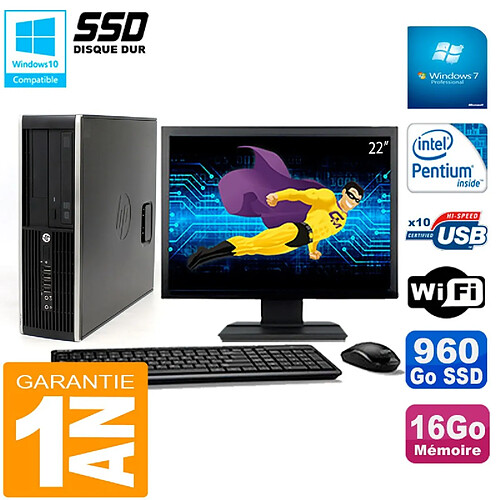 PC HP Compaq Pro 6200 SFF Ecran 22" Intel G840 16Go 960 Go SSD Graveur Wifi W7 · Occasion