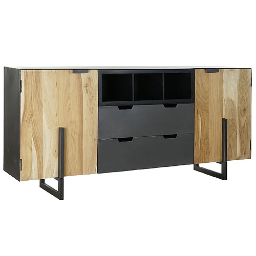 Pegane Buffet meuble de rangement en acacia coloris naturel / noir et métal -Longueur 195 x Hauteur 90 x Profondeur 40 cm