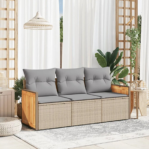 vidaXL Salon de jardin avec coussins 3 pcs beige résine tressée