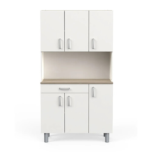 Pegane Buffet de cuisine coloris chêne kronberg, blanc mat - Longueur 100,8 x Hauteur 185,50 x Profondeur 42,30 cm