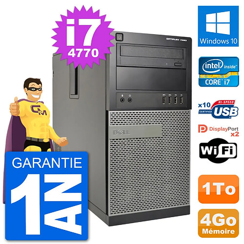 PC Tour Dell 7020 Intel Core i7-4770 RAM 4Go Disque Dur 1To Windows 10 Wifi · Occasion