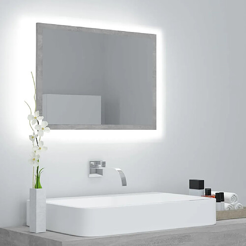 vidaXL Miroir à LED de salle de bain Gris béton 60x8,5x37 cm Acrylique