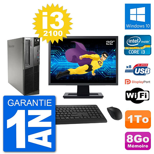 PC Lenovo M91p SFF Ecran 22" Intel i3-2100 RAM 8Go Disque 1To Windows 10 Wifi · Occasion