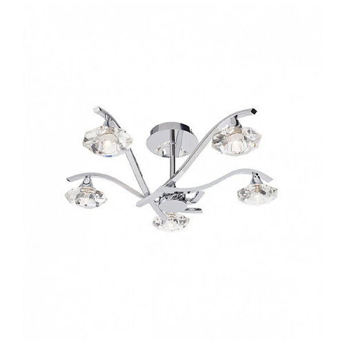 Endon Plafonnier Langella, chrome et cristal, 5 ampoules