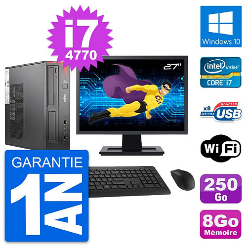 PC Fujitsu E520 DT Ecran 27" Intel i7-4770 RAM 8Go Disque 250Go Windows 10 Wifi · Occasion