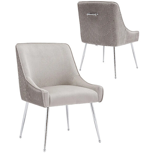 Vivenla Lot de 2 chaises de salle à manger design revêtement en velours taupe et piètement en acier inoxydable argenté collection HAVANA