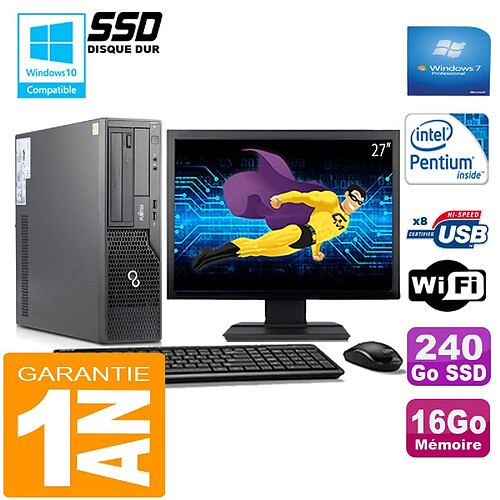 PC Fujitsu Esprimo E500 E85+ SFF G640 16Go Disque 240Go SSD Wifi W7 Ecran 27" · Occasion