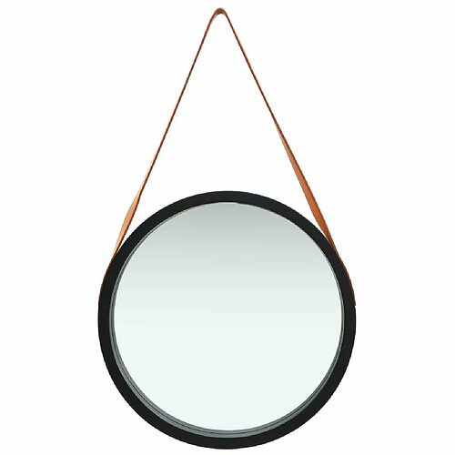 Maison Chic Miroir mural avec sangle | Miroir Décoration pour Maison Salle de Bain 50 cm Noir -GKD99004