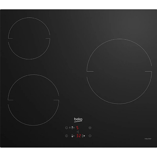 Table de cuisson à induction 60cm 3 foyers 5900w noir - hii63400mt - BEKO