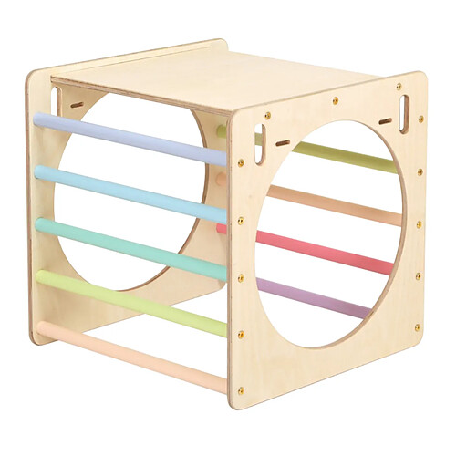 KateHaa Activity Cube en bois aux couleurs pastel | Structure / Cadre d'escalade d'intérieur pour enfants | Jouets Montessori